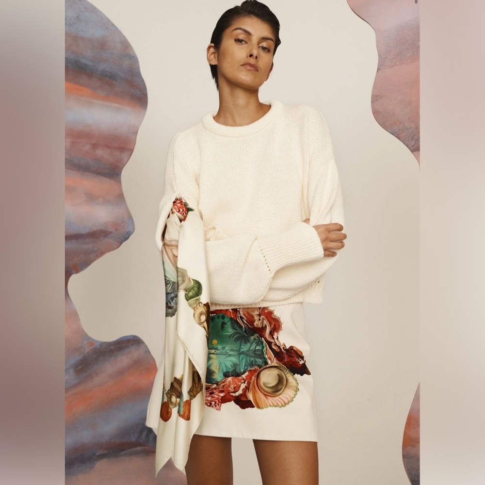 Alemais Opal Scarf Top Cream Knit